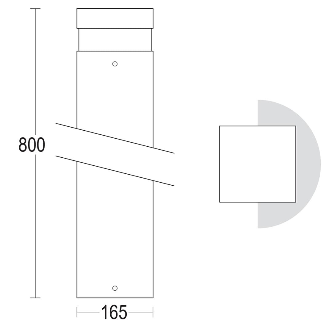 Светильник-столбик MaxiQuadro 800 180° Ghidini GH1217